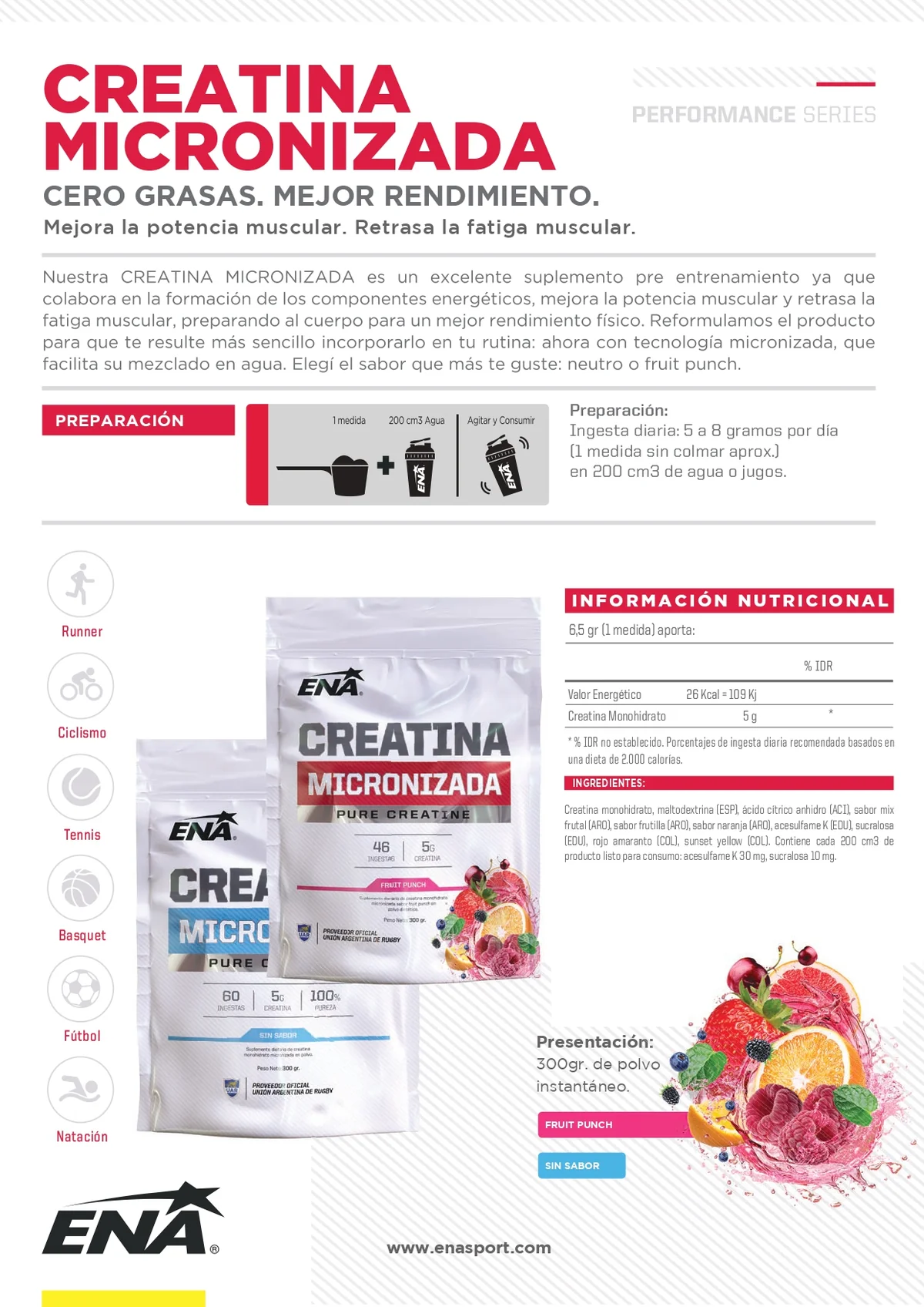 Comprar Creatina Micronizada 300g | ENA, suplemento deportivo en Rosario y Paraná