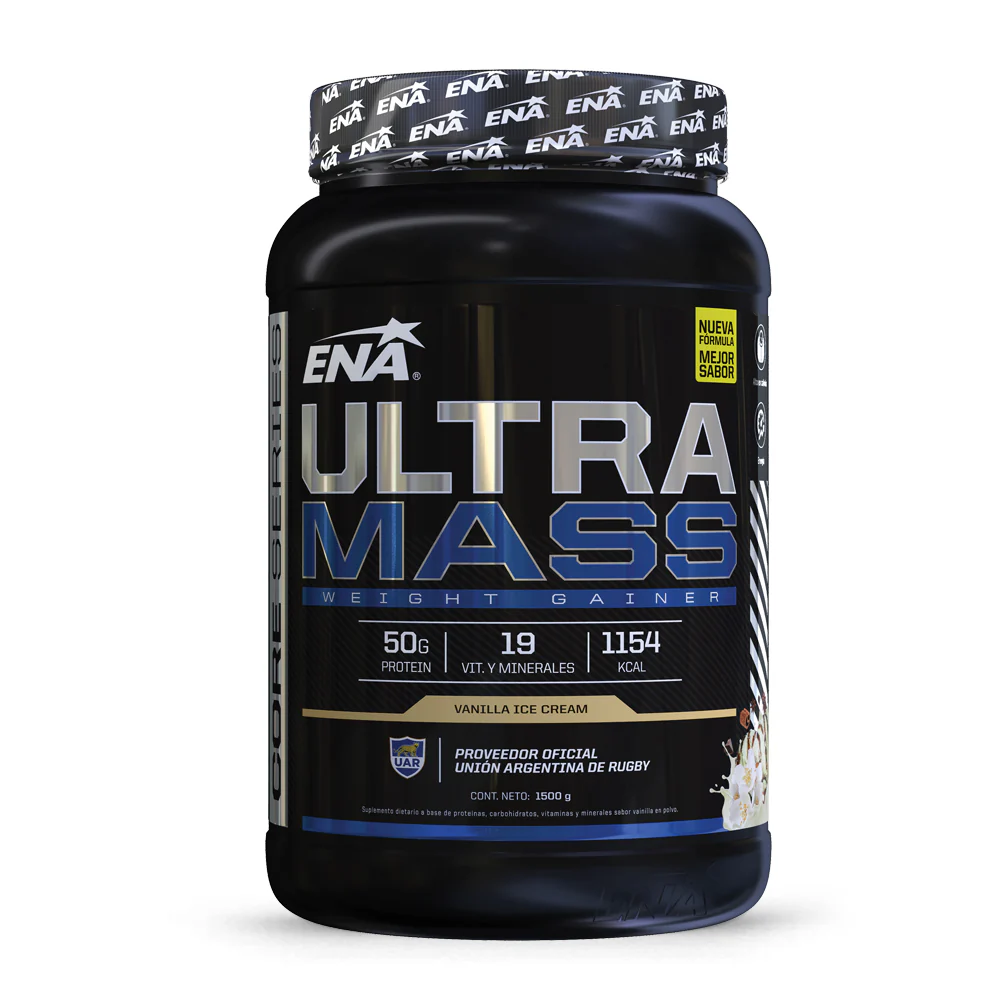 Ultra Mass de ENA - Suplemento para aumento de peso y masa muscular, con proteínas y carbohidratos de alta calidad.