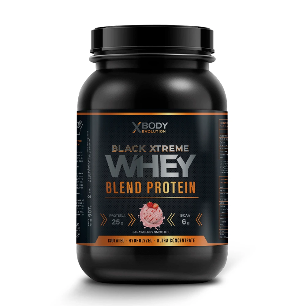 Whey Blend Protein Black Xtreme de Xbody Evolution - Proteína de suero para mejorar la nutrición y aumentar masa muscular, disponible en varios sabores.